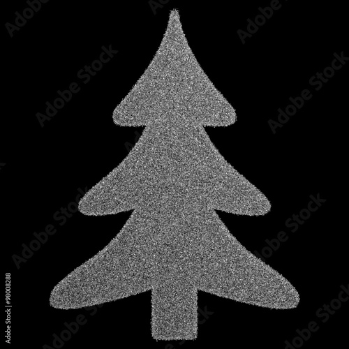 Christmas tree inscription consisting of snowflakes on a black background, Text formed a variety of snowflakes