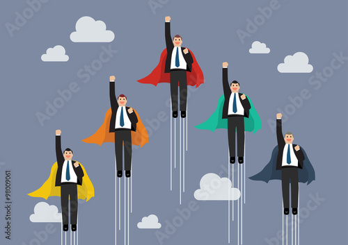 Businessman superhero fly competition