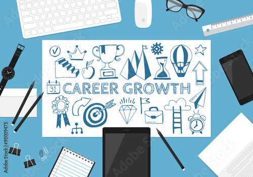 Career growth concept with hand drawing icons and flat stylish o