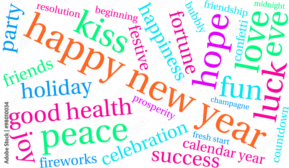 Fototapeta premium Happy New Year word cloud on a white background. 