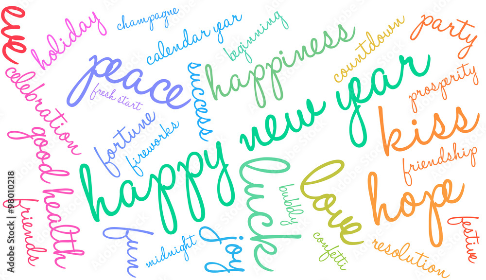 Happy New Year word cloud on a white background. Happy New Year word cloud on a white background.