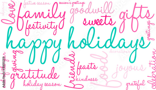 Happy Holidays word cloud on a white background. 