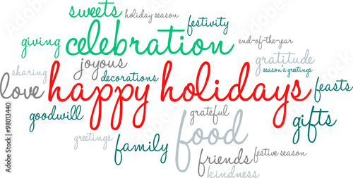 Happy Holidays word cloud on a white background. 