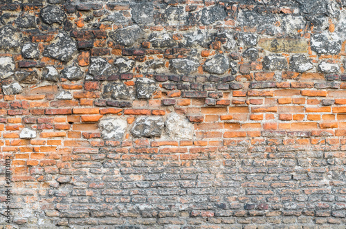 damaged vintage red brick wall
