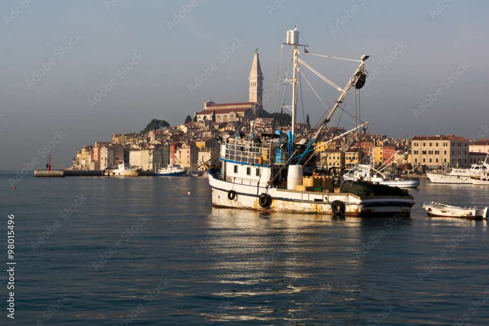 Fototapeta premium fishing boat in front of Rovinj, Croatia