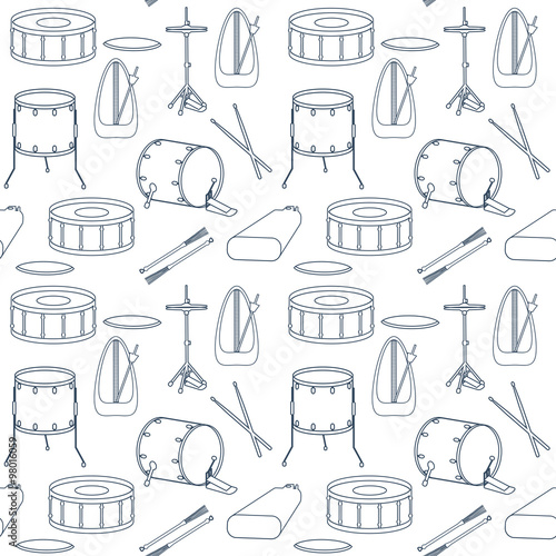 Seamless line pattern with drums. Flat design. Vector