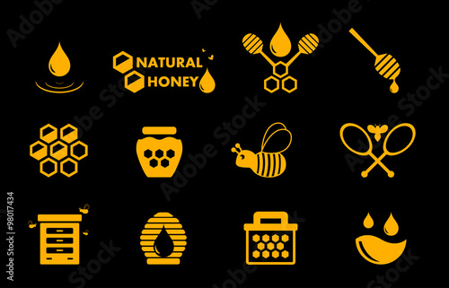 yellow honey icons set