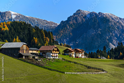 amazing scenery of Dolomites, Italian Alps, View with village