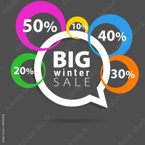 winter sale with speech bubble and percent circle illustration
