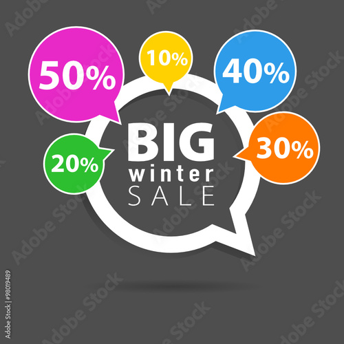 winter sale with speech bubble five color percent illustration