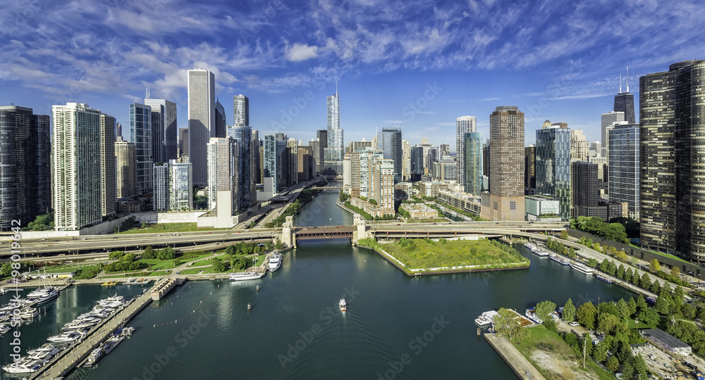 City of Chicago Skyline aerial view