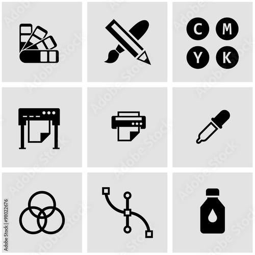 Vector black polygraphy icon set. Polygraphy Icon Object, Polygraphy  Icon Picture, Polygraphy  Icon Image - stock vector