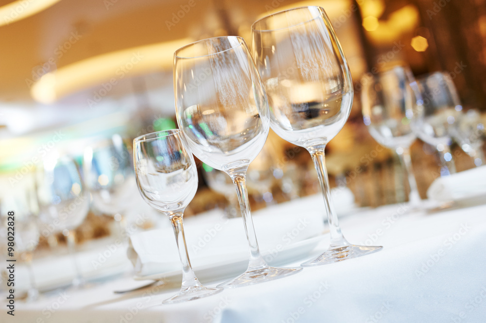 restaurant catering table with glassware 