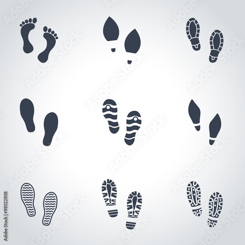 Vector black shoes imprints icon set. Shoes Imprints Icon Object, Shoes Imprints Icon Picture, Shoes Imprints Icon Image - stock vector