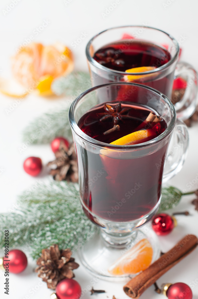Two glasses of mulled wine on white Two glasses of mulled wine on white