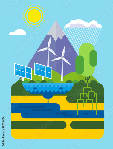 Green energy, landscape, ecology. Flat design vector concept ill