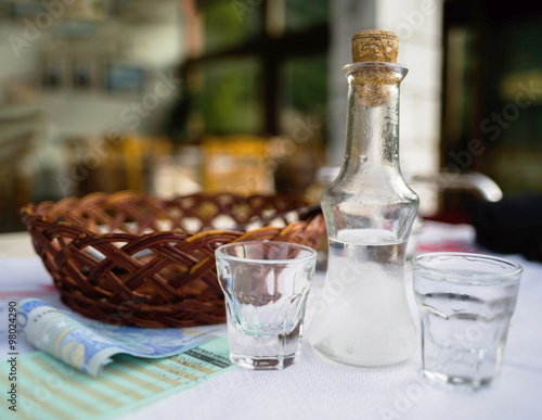 Horizontal vivid Greece raki cafe background backdrop