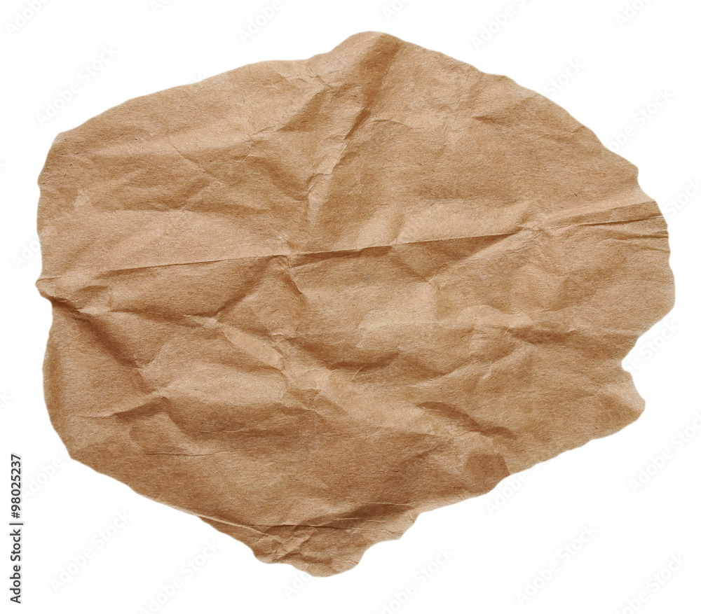 Obraz premium piece of brown crumpled paper isolated on white background 