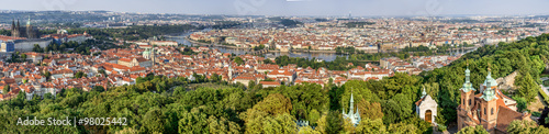 Prague, Czech Republic. View of Mala Strana, Charles Bridge, Vltava River and Stare Mesto from Petrin hill. Landmark of Bohemia.