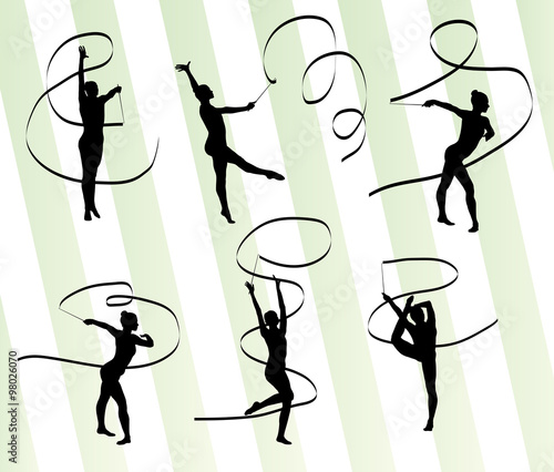 Woman with ribbon rhythmic gymnastics vector background