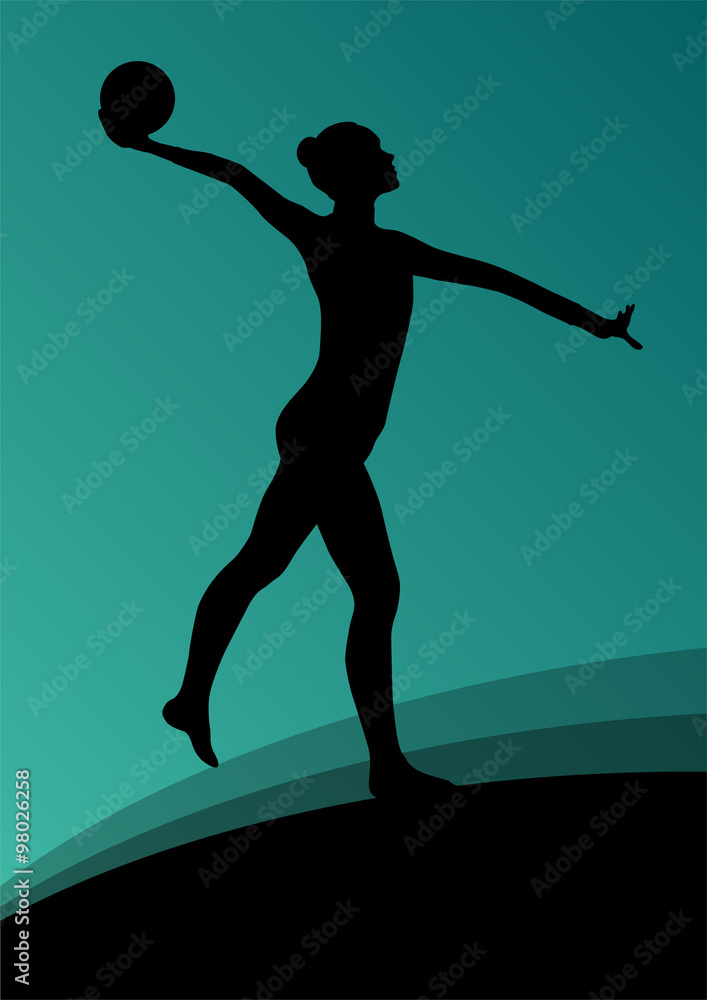 Rhythmic gymnast woman with ball vector abstract background