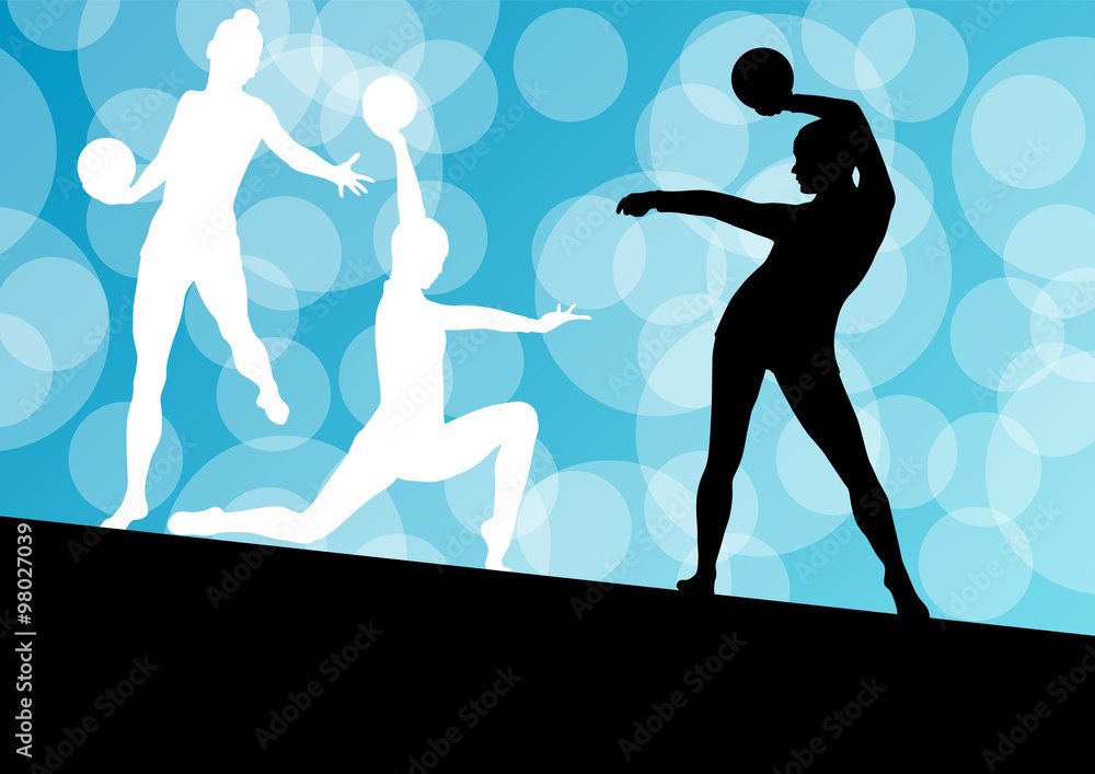 Rhythmic gymnast woman with ball vector abstract background