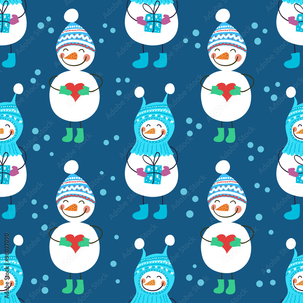 A seamless pattern of snowmen A seamless pattern of snowmen