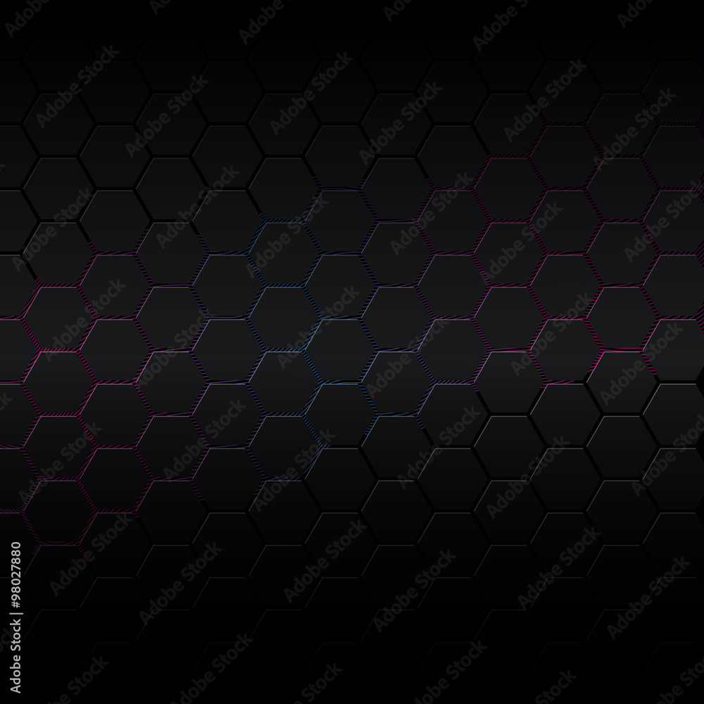 Black background of hexagonal mosaic. Color background in the ce Black background of hexagonal mosaic. Color background in the ce
