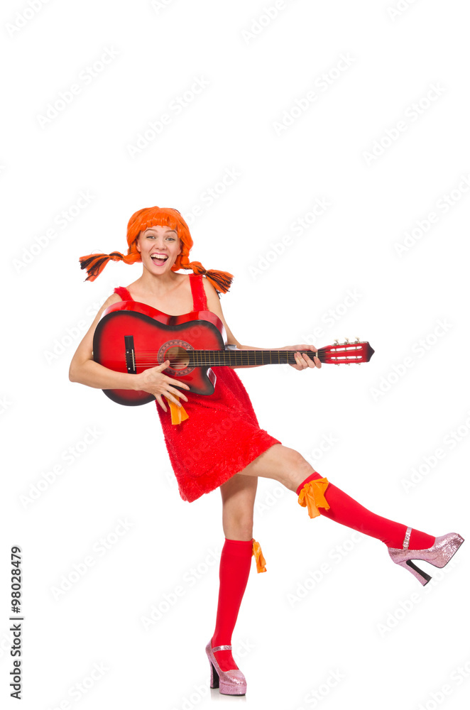 Woman with guitar isolated on white Woman with guitar isolated on white