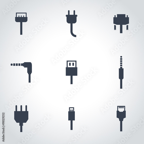 Vector black plug icon set. Plug Icon Object, Plug Icon Picture, Plug Icon Image - stock vector