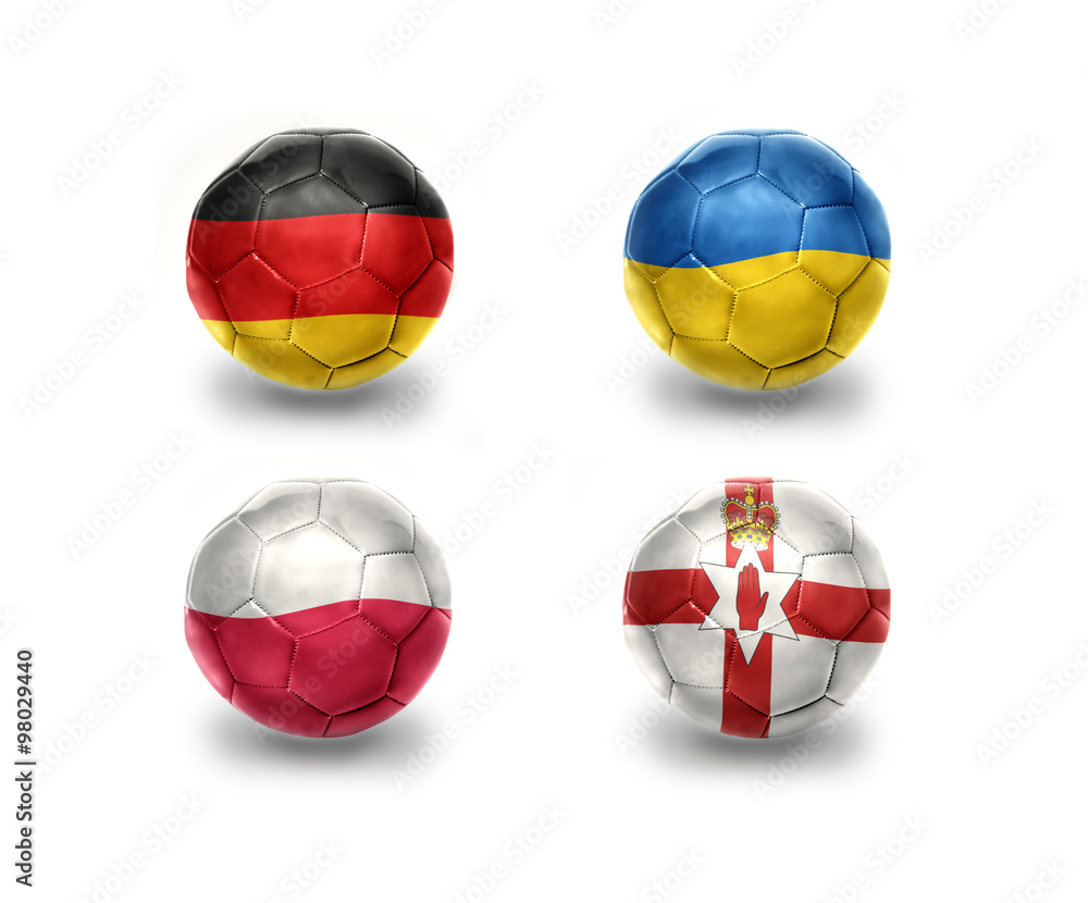 euro group C. football balls with national flags of germany, ukraine, poland, northern ireland euro group C. football balls with national flags of germany, ukraine, poland, northern ireland