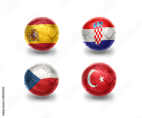 euro group D. football balls with national flags of spain, croatia, czech republic, turkey