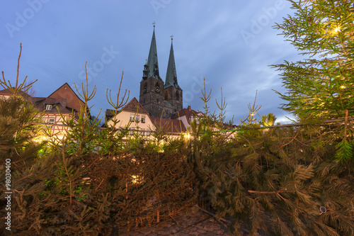 Christmas lighting on the streets of medieval town Quedlinburg, in Saxony-Anhalt in Germany.