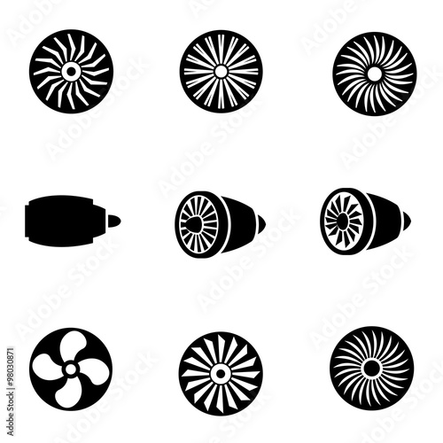 Vector black turbines icon set. Turbines Icon Object, Turbines Icon Picture, Turbines Icon Image - stock vector