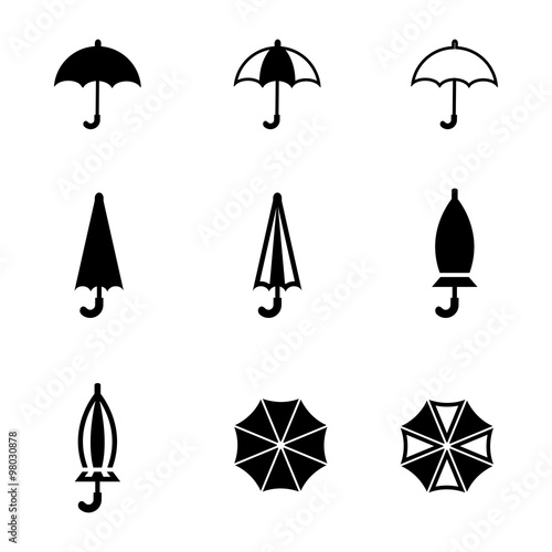 Vector black umbrella icon set. Umbrella Icon Object, Umbrella Icon Picture, Umbrella Icon Image - stock vector