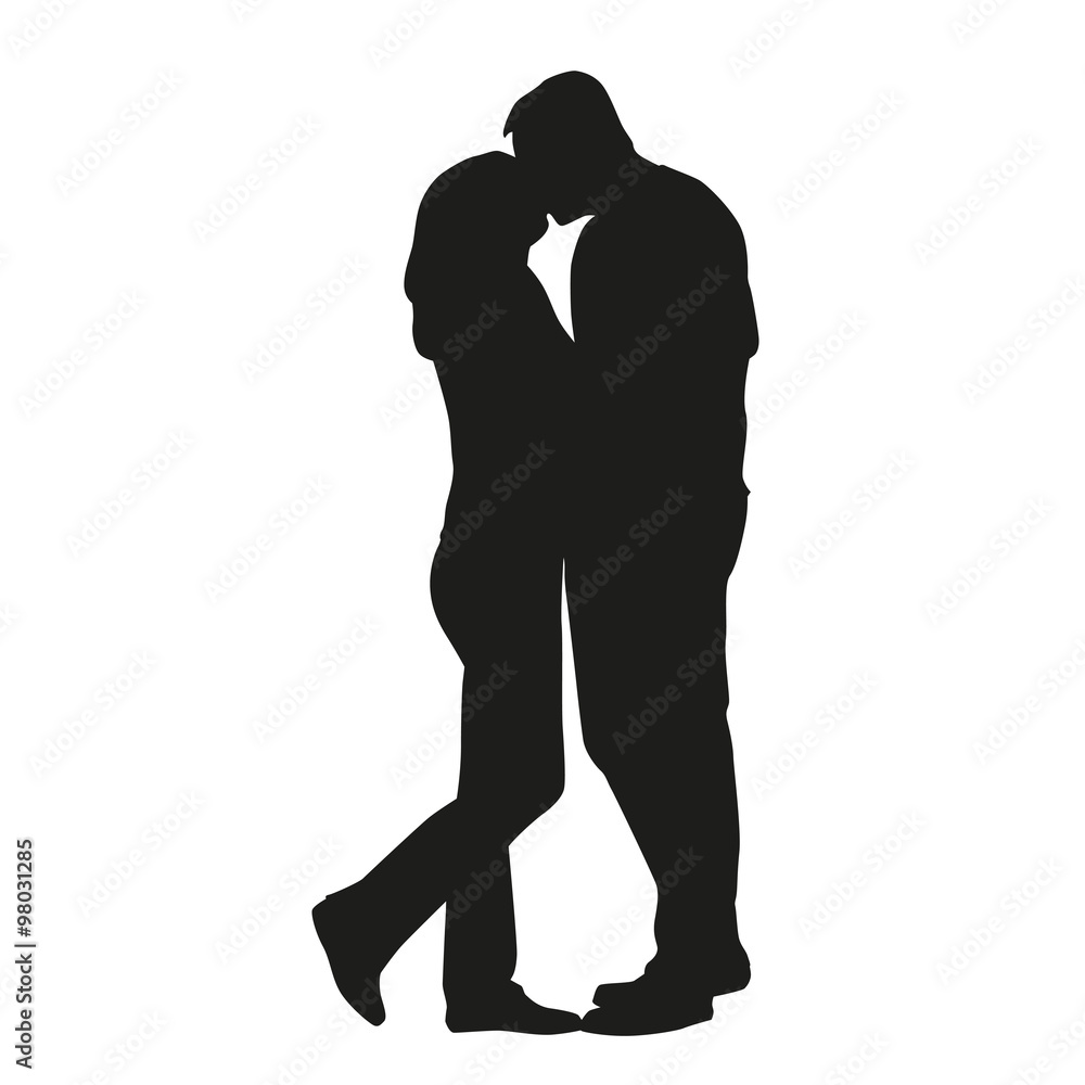 Couple kissing silhouette. In love