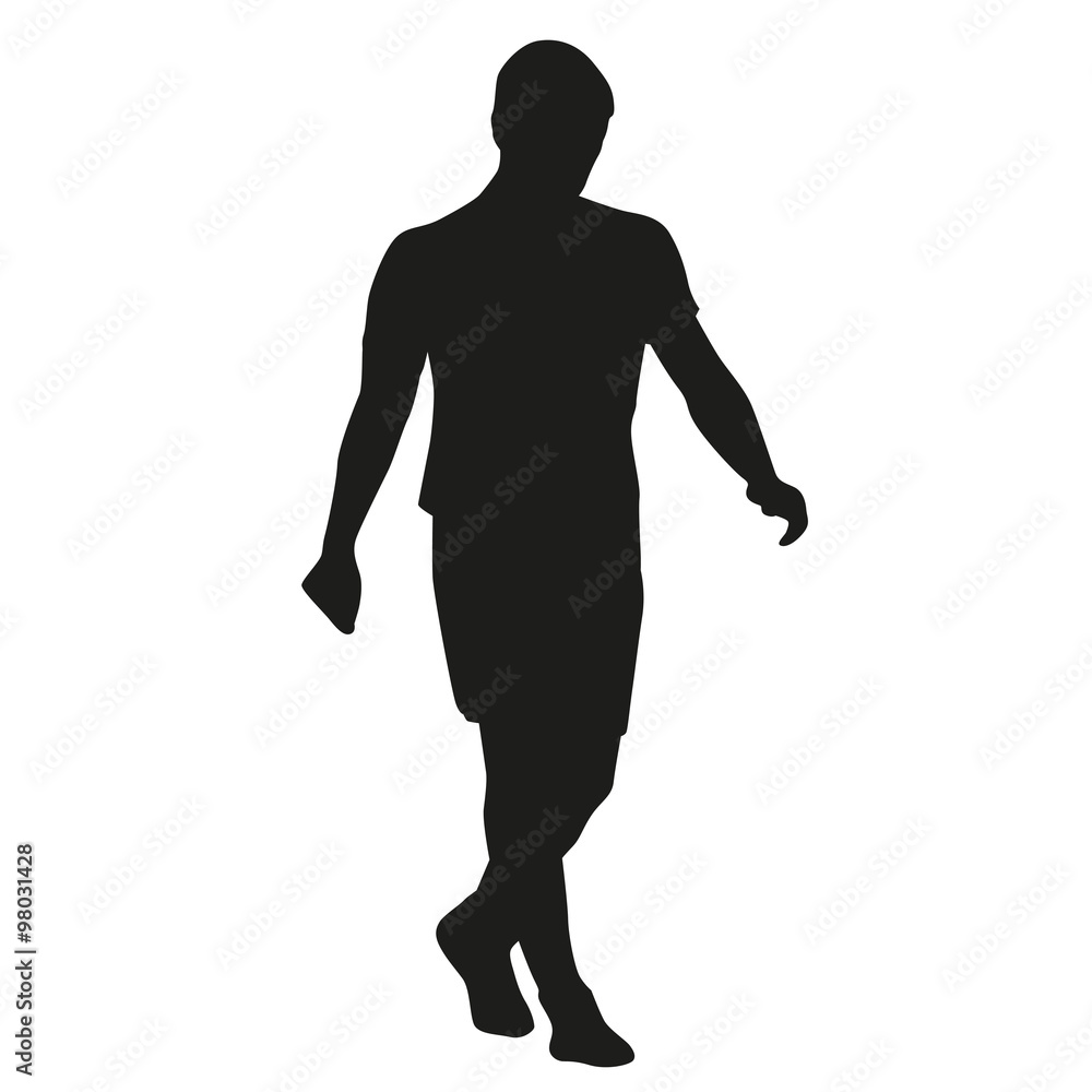 Young man walking, thinking. Vector silhouette