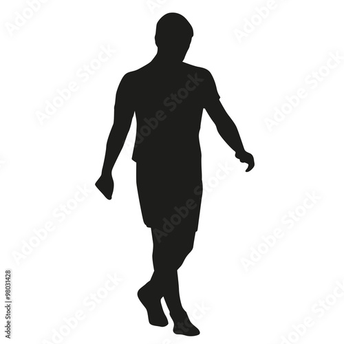 Young man walking, thinking. Vector silhouette