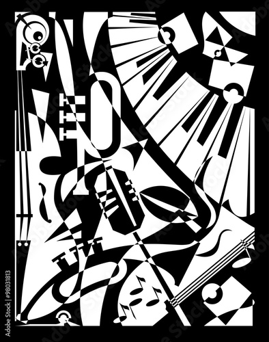 Vector illustration for design banner jazz music festival in retro geometric abstraction style