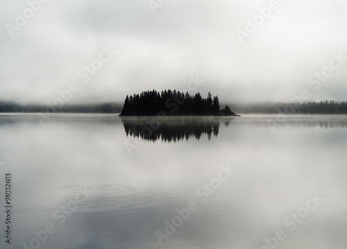 Norway centered island fog lake