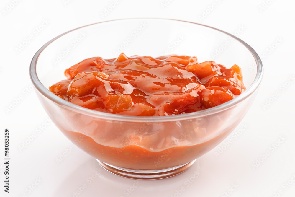 bowl with red hot sauce bowl with red hot sauce