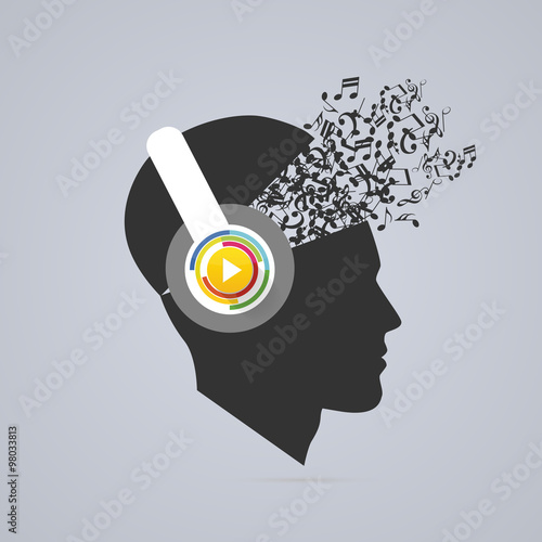 man with headphones. Head of the person with the notes. Vector