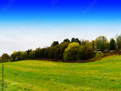Horizontal danish field hills with blue sky background backdrop © spacedrone808