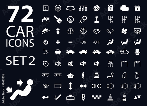 vector collection of white car dashboard panel indicators