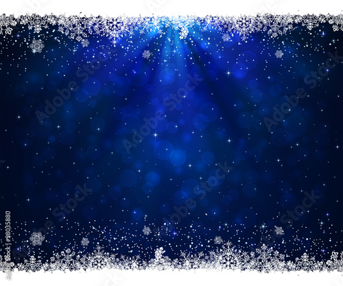 Abstract blue background with snowflakes and stars