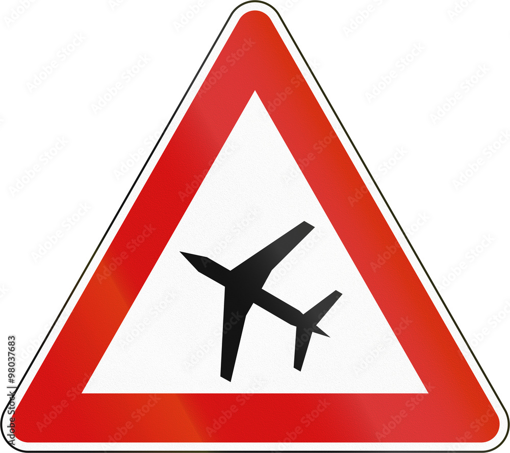 Slovenia road sign - Low-flying aircraft Slovenia road sign - Low-flying aircraft
