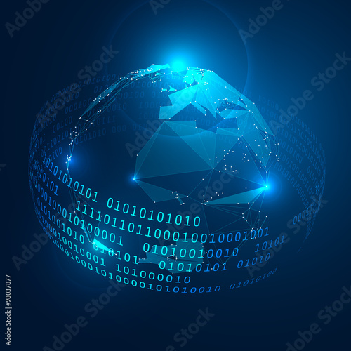 Abstract Triangles Planet Earth with Ring of Binary Digits