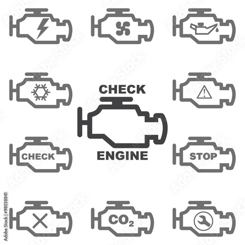 Set auto icons CHECK ENGINE. Vector image.