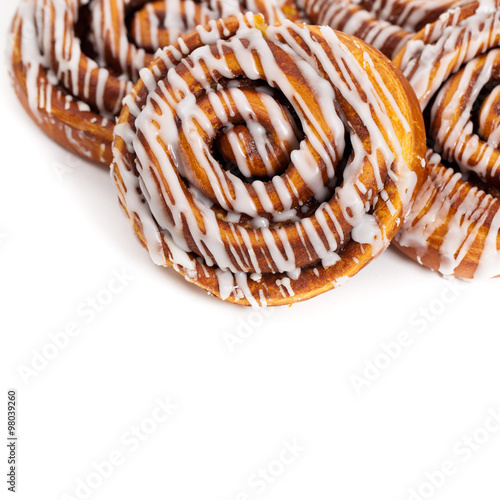 Cinnamon Rolls on a white background. Selective focus.