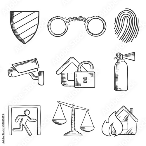 Safety and security sketch style icons